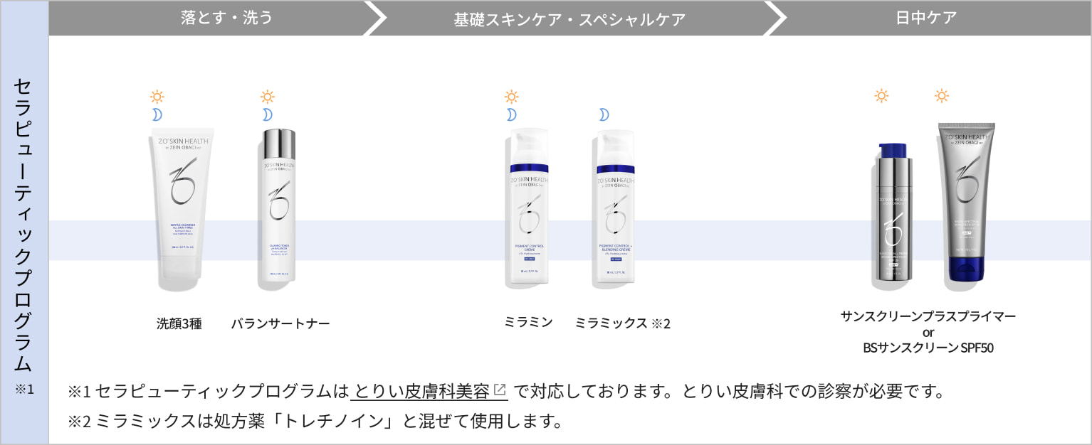 セラピューティックプログラムで使用する商品の画像。段階によって使用する商品をカスタマイズできます